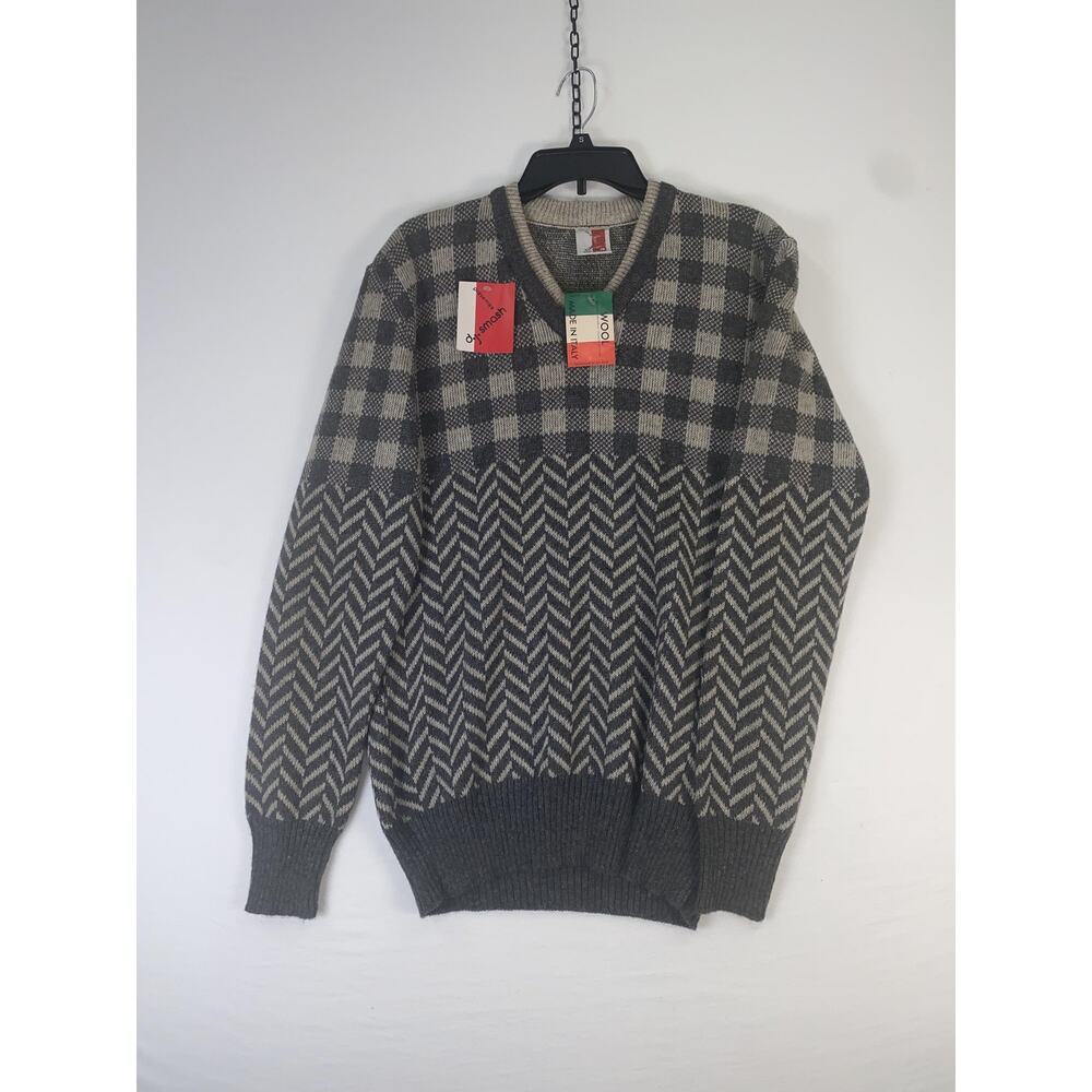 D.j Smash Sweater Mens Large Gray Wool Blend Crew Neck Knit Pullover Long Sleeve